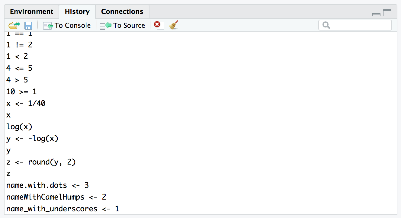 RStudio History Pane